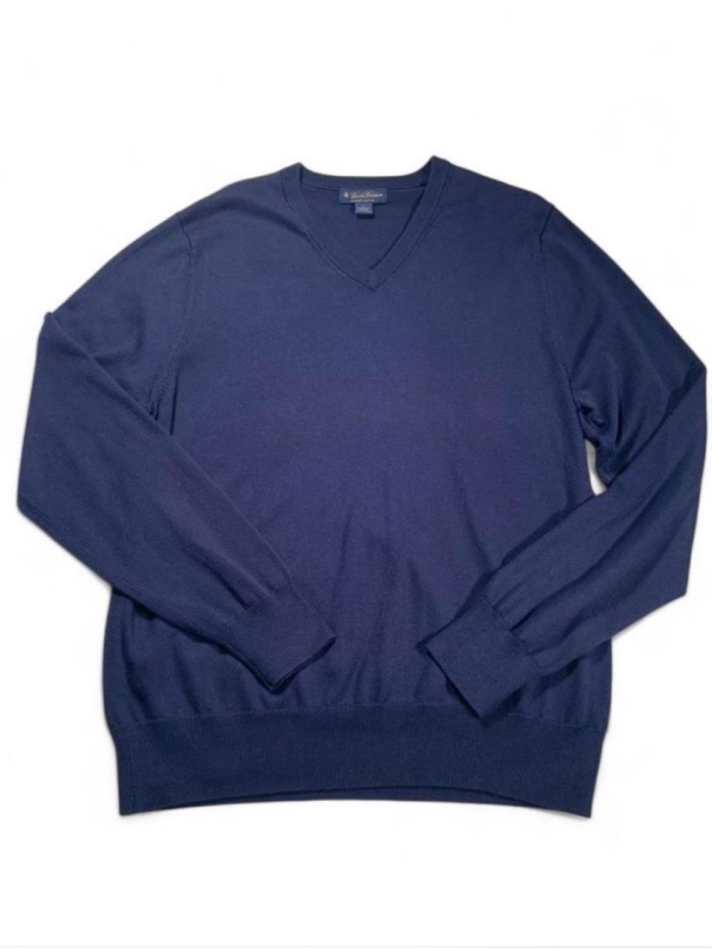 Brooks Brothers Men's Navy Blue V-Neck Fine Gauge Supima Cotton Sweater Large